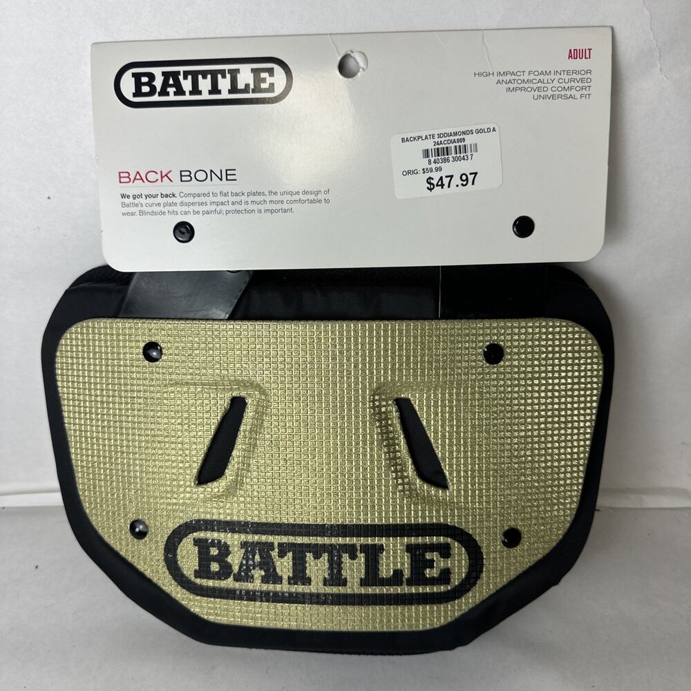 Battle Sports 3D Diamond Protective Football Back Plate Adult Gold New